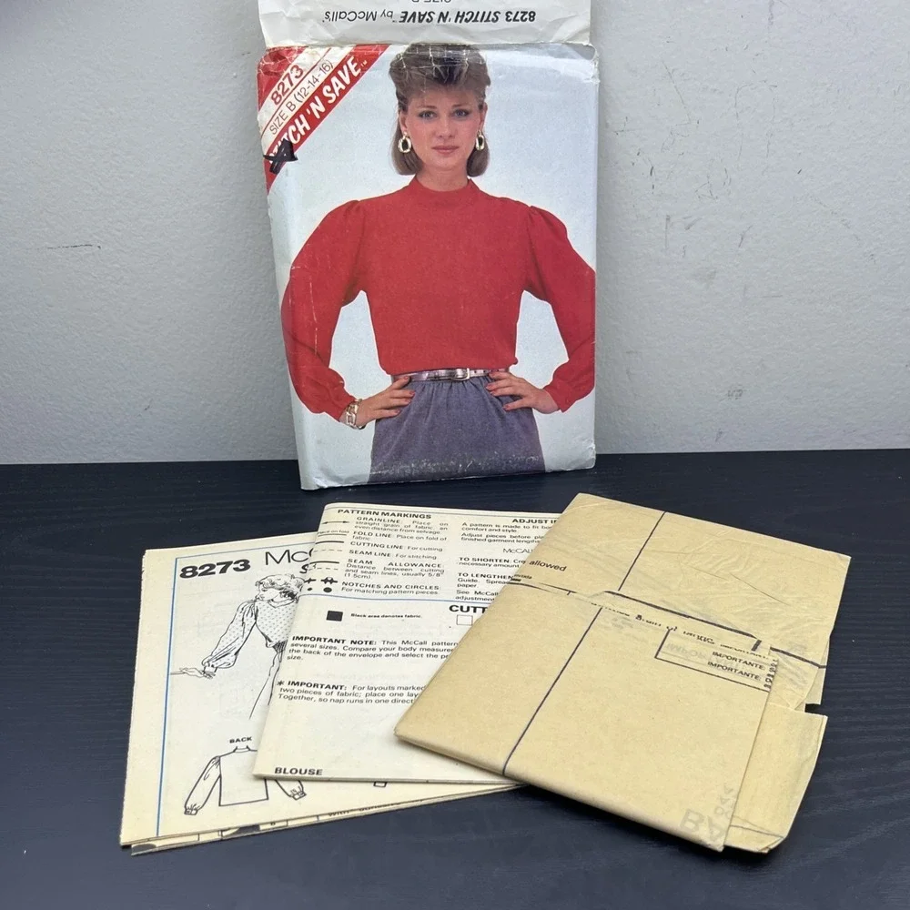 Vintage McCall's Stitch &‎ Save 8273 Blouse Sewing Pattern Size 12-14-16 UNCUT